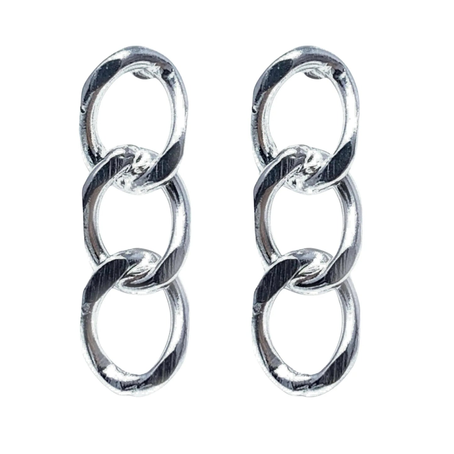 Sterling Silver Three Curb Chain Stud Earrings front view showing triple curb chain design