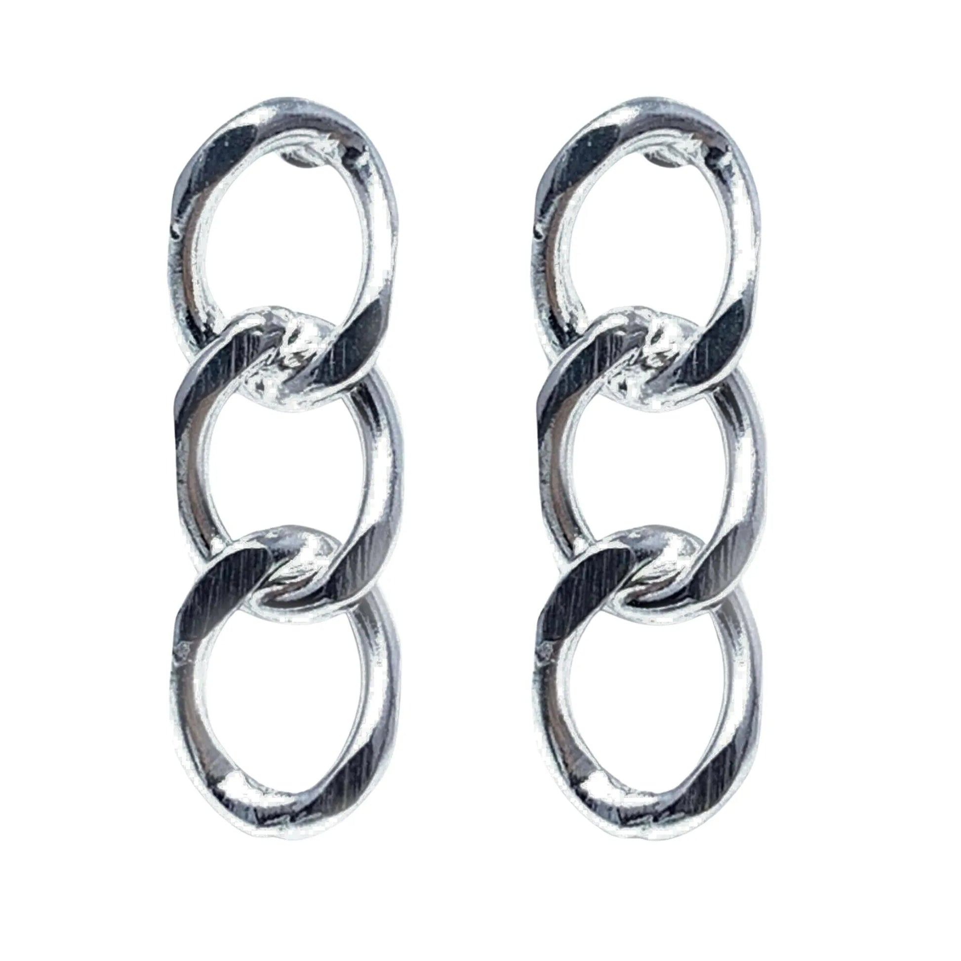 Sterling Silver Three Curb Chain Stud Earrings front view showing triple curb chain design