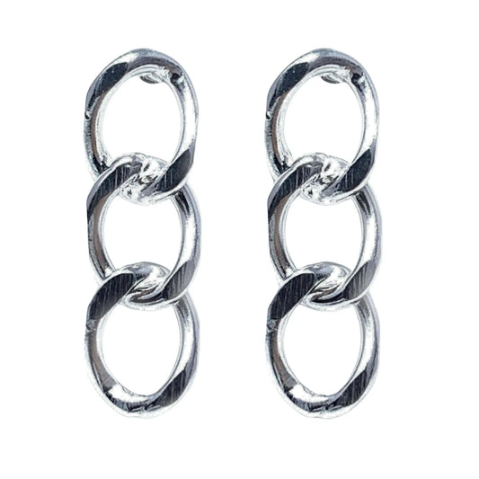 Sterling Silver Three Curb Chain Stud Earrings front view showing triple curb chain design