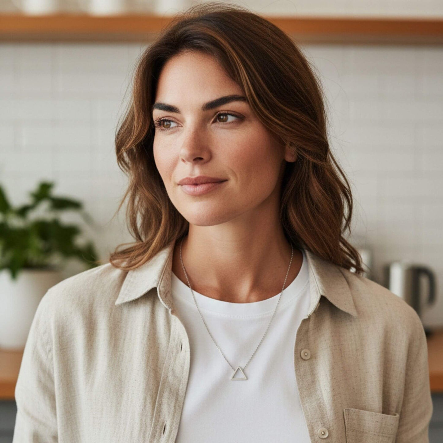 Sterling silver triangle necklace styled for minimalist everyday wear