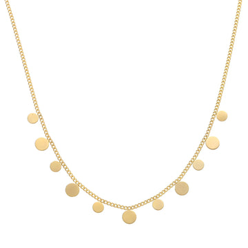 Tarnish-free 18K gold-plated geometric disc necklace close-up
