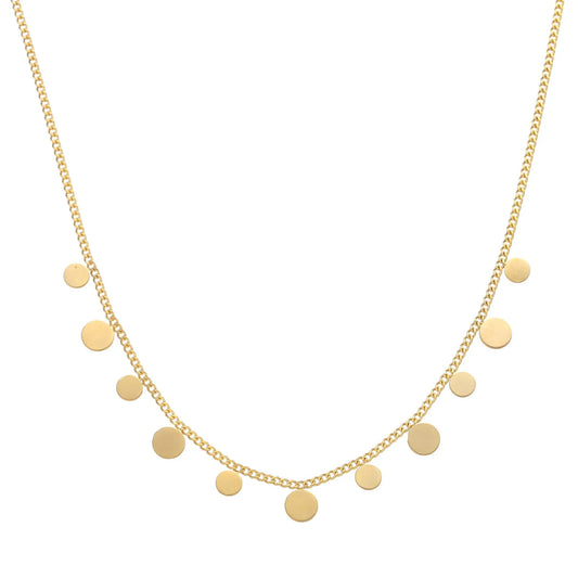 Tarnish-free 18K gold-plated geometric disc necklace close-up