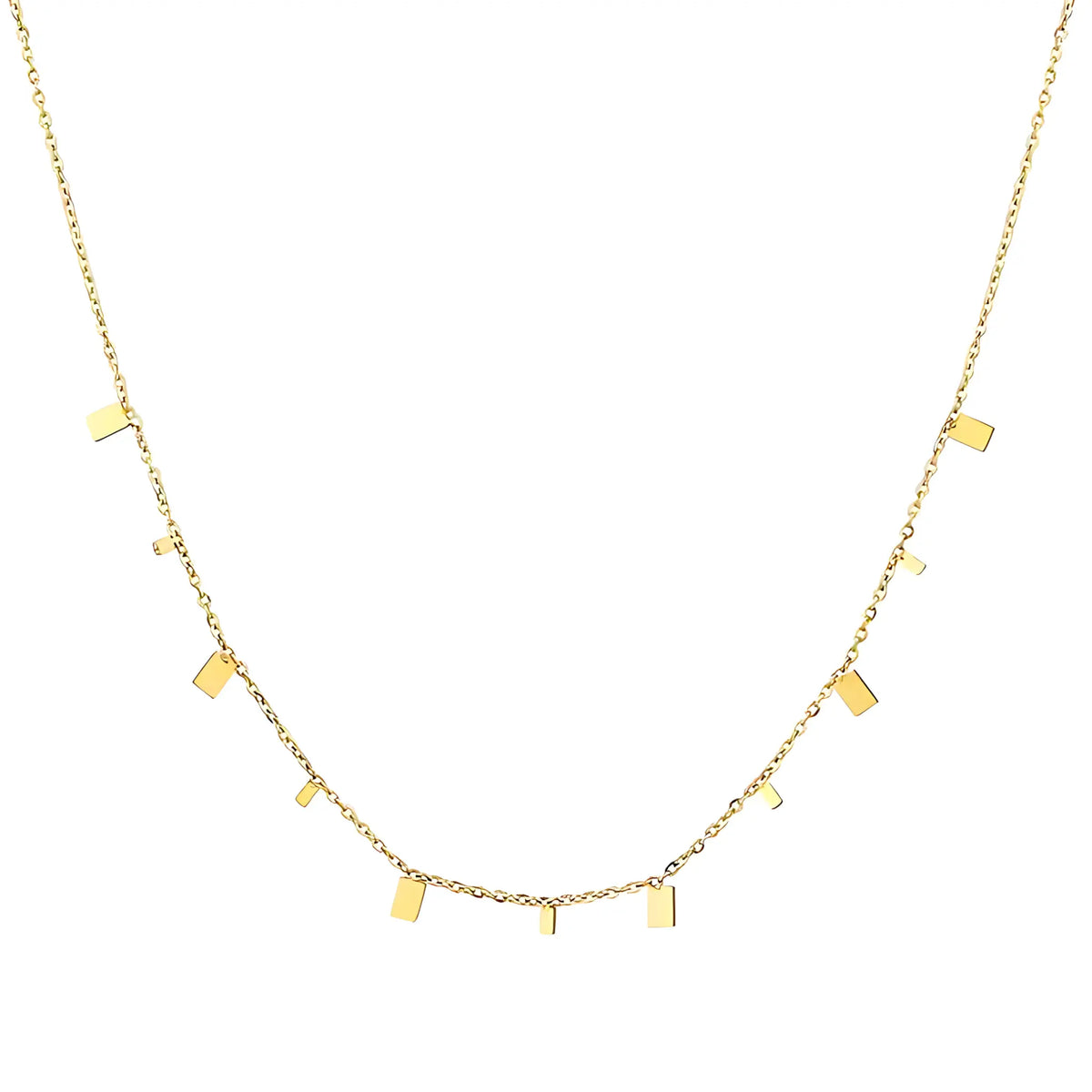 Tarnish-free 18K gold-plated geometric rectangle charms necklace close-up