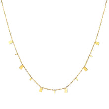 Tarnish-free 18K gold-plated geometric rectangle charms necklace close-up
