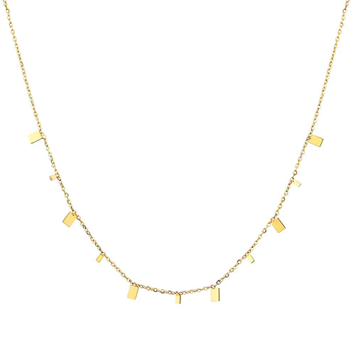 Tarnish-free 18K gold-plated geometric rectangle charms necklace close-up
