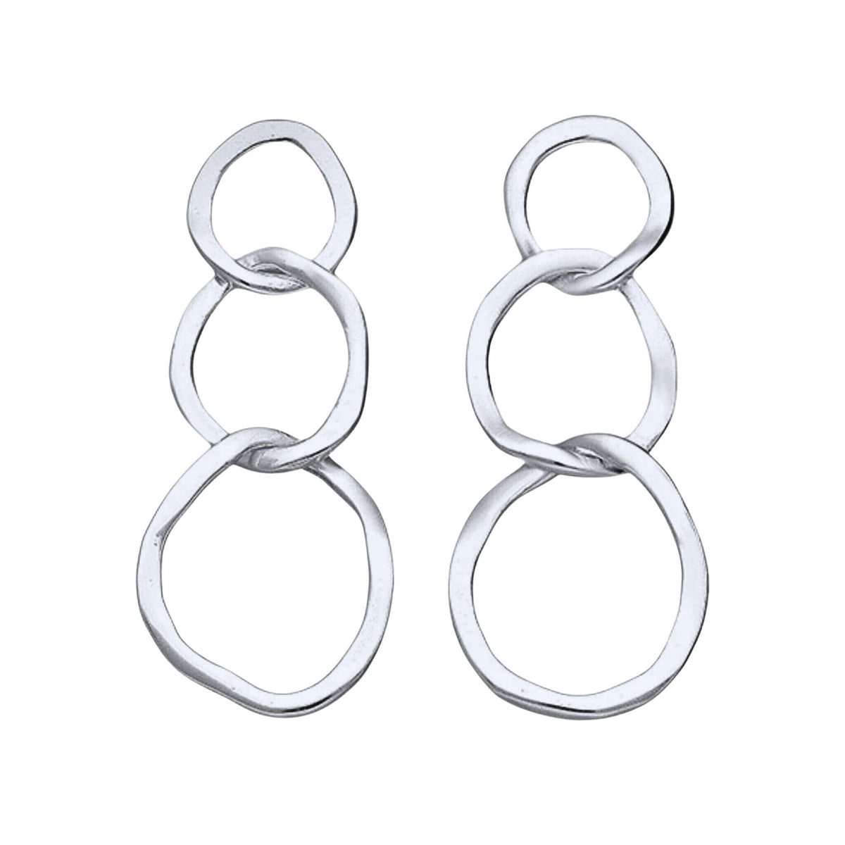 925 sterling silver three link stud earrings with hammered texture