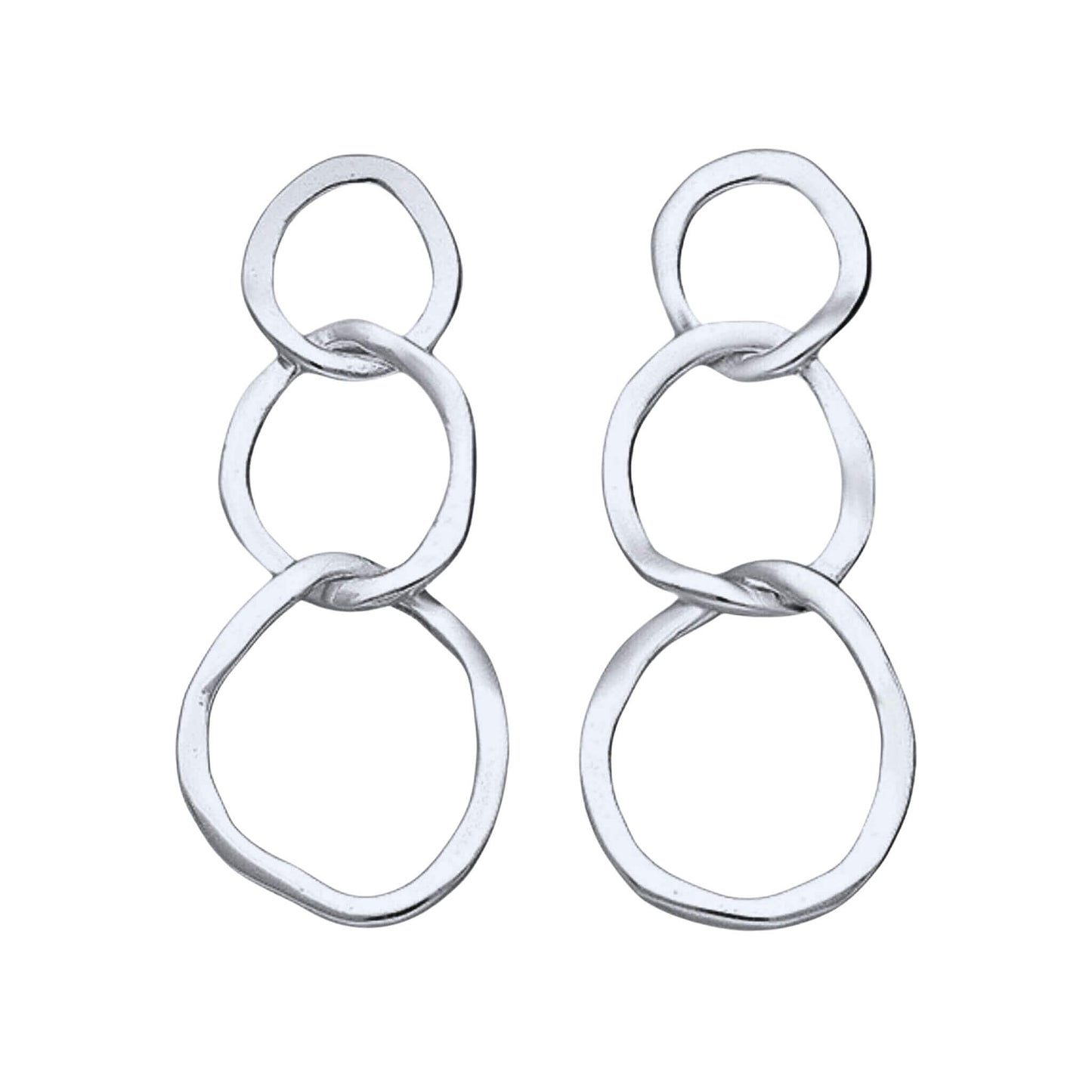 925 sterling silver three link stud earrings with hammered texture