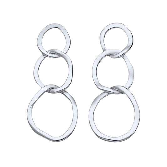 925 sterling silver three link stud earrings with hammered texture