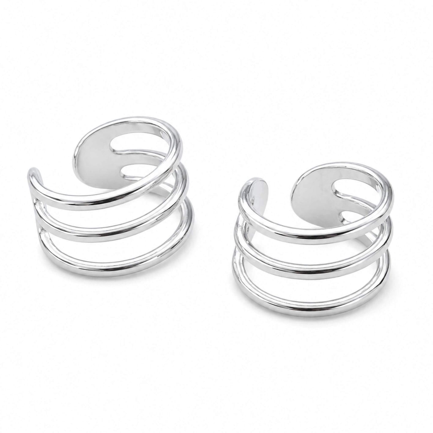 Pair of Triple Band Sterling Silver Ear Cuffs for women, adjustable no piercing minimalist cuff earrings made from genuine 925 sterling silver.