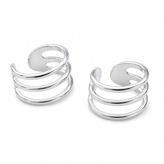 Pair of Triple Band Sterling Silver Ear Cuffs for women, adjustable no piercing minimalist cuff earrings made from genuine 925 sterling silver.
