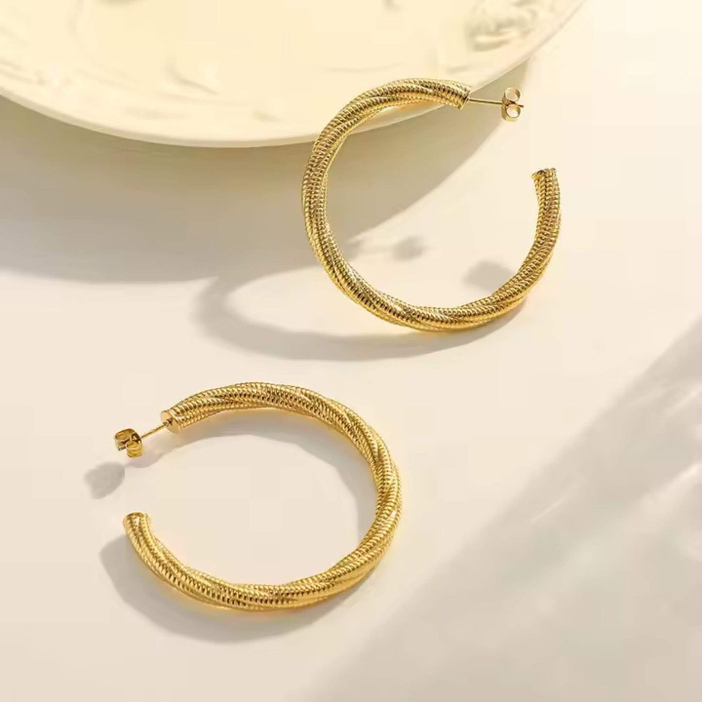 Twist Stripe Stud Earrings – Hypoallergenic 18K Gold Plated Stainless Steel