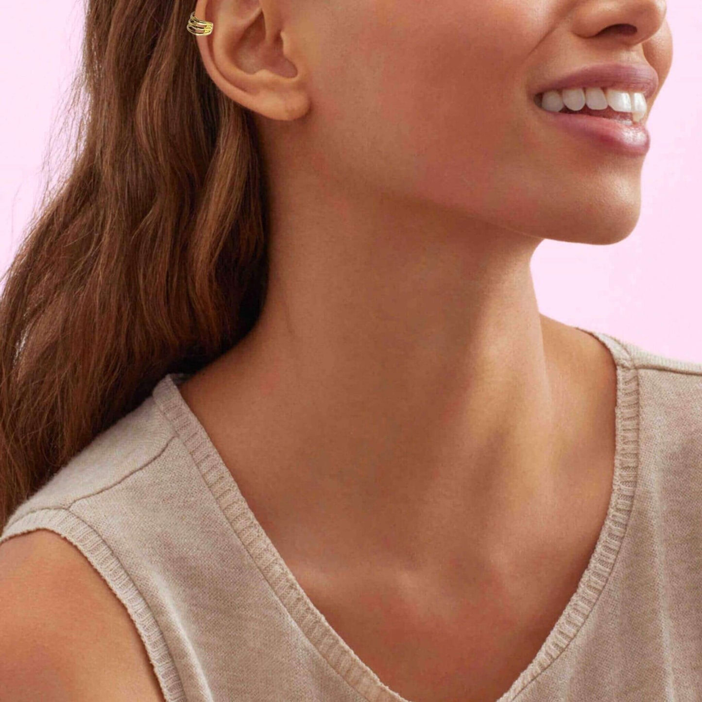 18k Gold Three Band Ear Cuffs - No Piercing Required