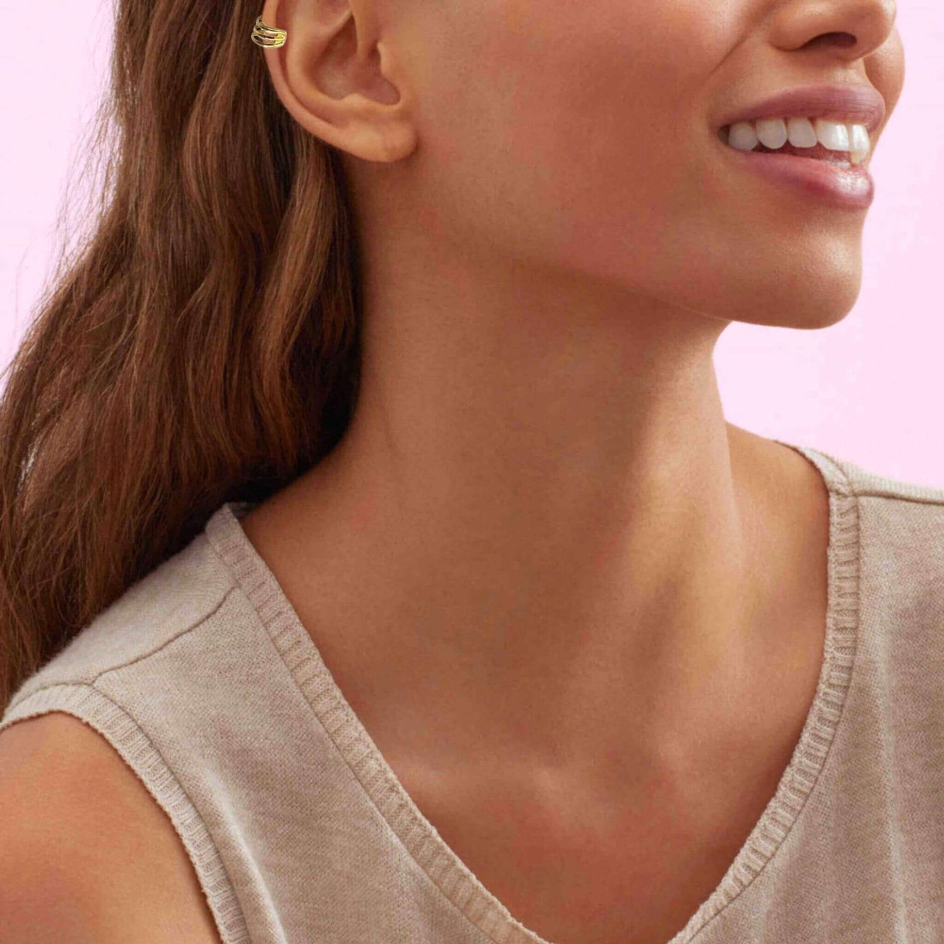 18k Gold Three Band Ear Cuffs - No Piercing Required