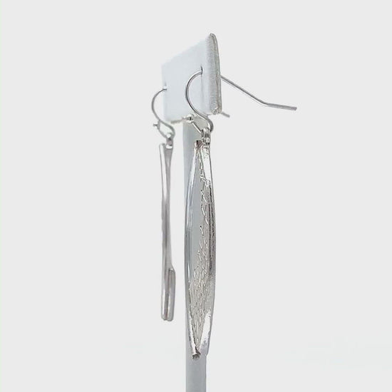 Worn Silver Textured Open Teardrop Earrings - Marquise Shape Earrings