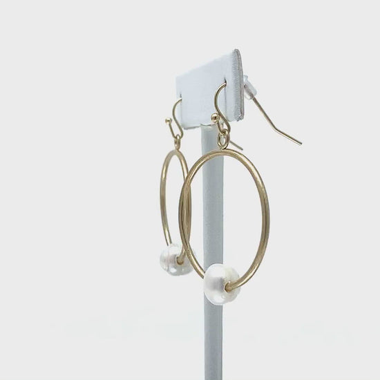 Matte Gold Freshwater Pearl Hoop Earrings - Costume Fashion Jewelry