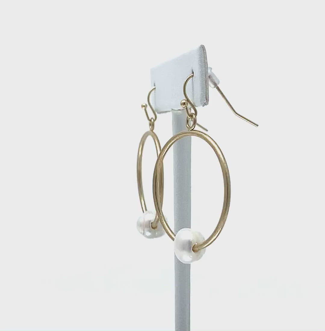 Matte Gold Freshwater Pearl Hoop Earrings - Costume Fashion Jewelry