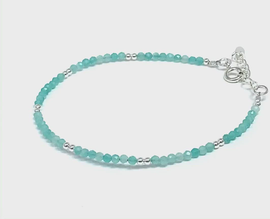 Amazonite Beaded Bracelet In Sterling Silver