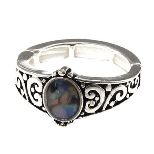 Silver Abalone Stretch Ring For Women - Fashion Jewelry