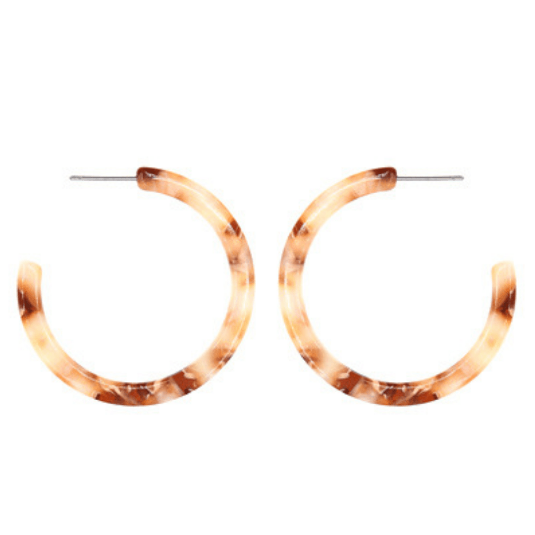 Beige Marbled Lucite Hoop Earrings - Costume Jewelry