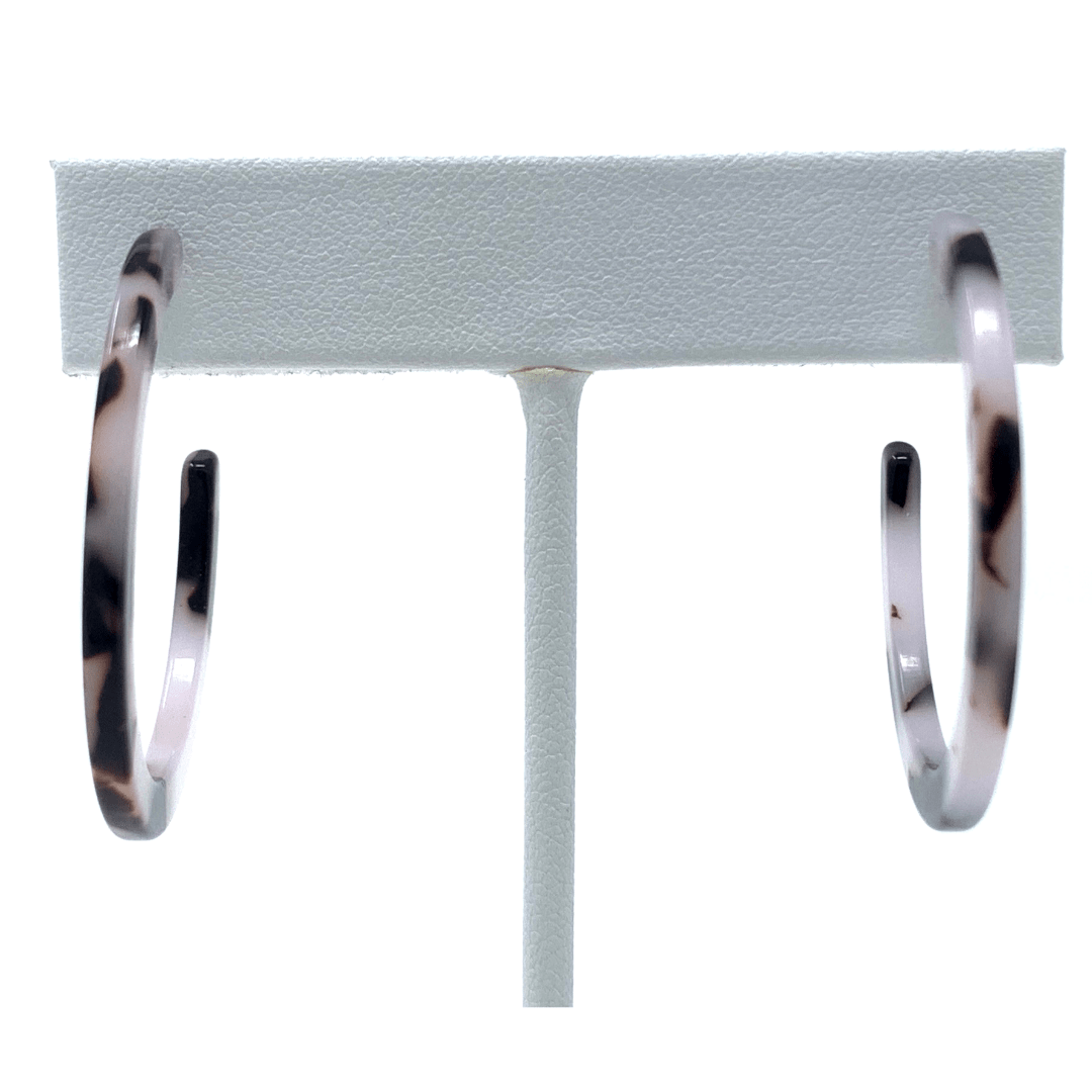 Black And White Marbled Resin Circle Hoop Trendy Earrings - Fashion Jewelry