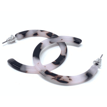 Black And White Marbled Resin Circle Hoop Earrings For Women

