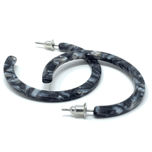 Black Marbled Resin Circle Hoop Earrings For Women - Fashion Jewelry
