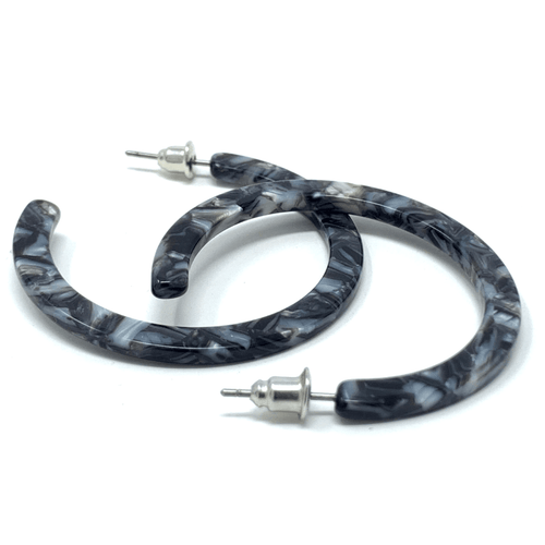Black Marbled Resin Circle Hoop Earrings For Women - Fashion Jewelry