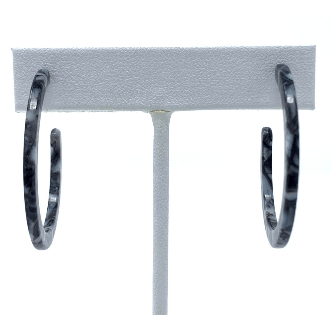 Black Marbled Resin Circle Hoop Stylish Earrings For Women