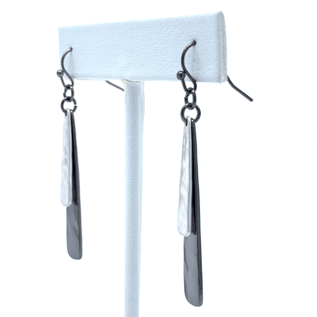 Black & Silver Teardrop Layered Dangle Earrings For Women - Costume Jewelry