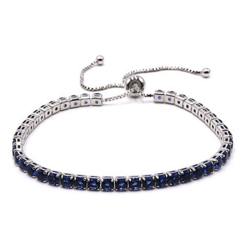 Blue CZ Slide Bolo Tennis Bracelet In Silver - Women's Fashion Jewelry