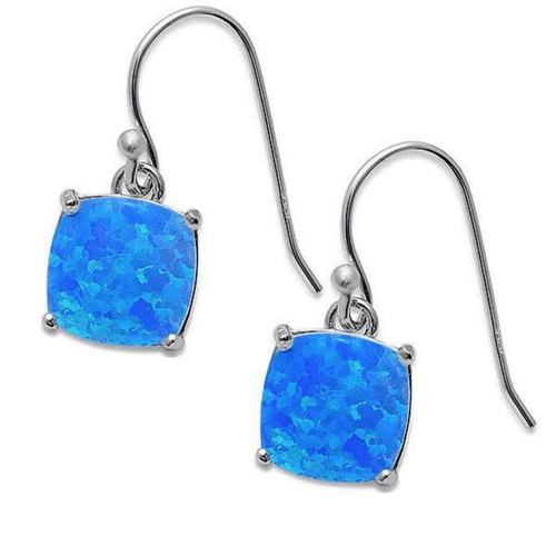 Blue Opal Sterling Silver Square Dangle Earrings - SeaSpray Jewelry