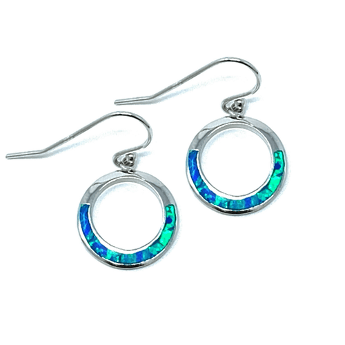 Blue Opal Sterling Silver Open Circle Dangle Earrings - SeaSpray Jewelry
