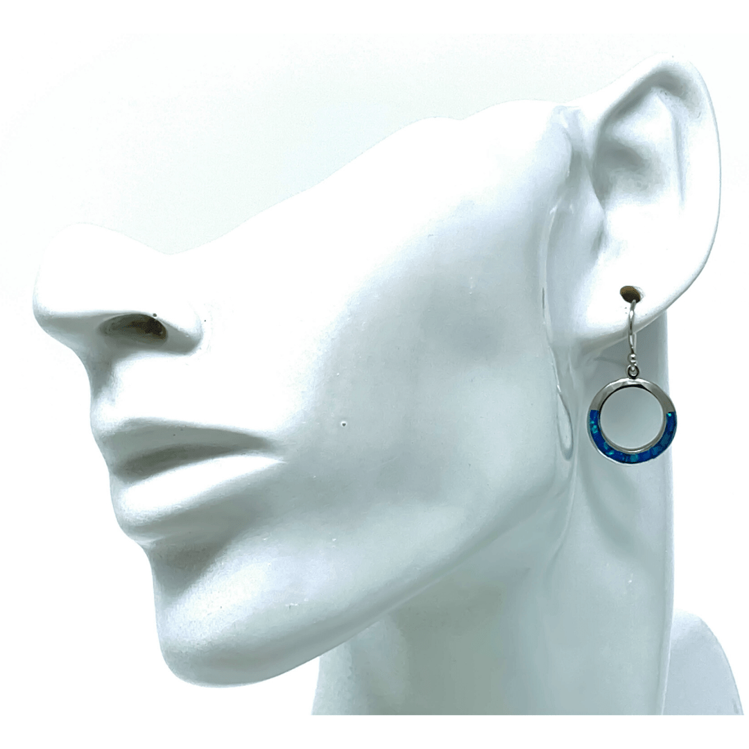 Blue Opal Sterling Silver Open Circle Earrings - SeaSpray Jewelry