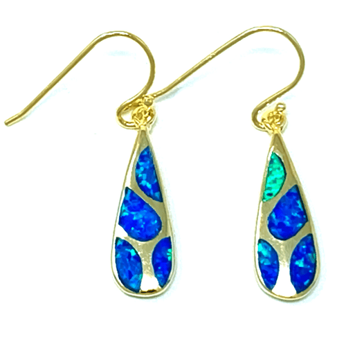 Blue Opal Teardrop Mosaic Gold Dangle Earrings - SeaSpray Jewelry