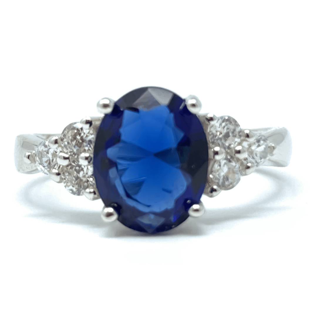 Blue Sapphire CZ .925 Sterling Silver Engagement Ring For Women - Fashion Jewelry