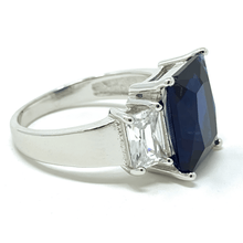 Blue Sapphire  &amp; CZ .925 Sterling Silver Ring For Women - Fashion Jewelry
