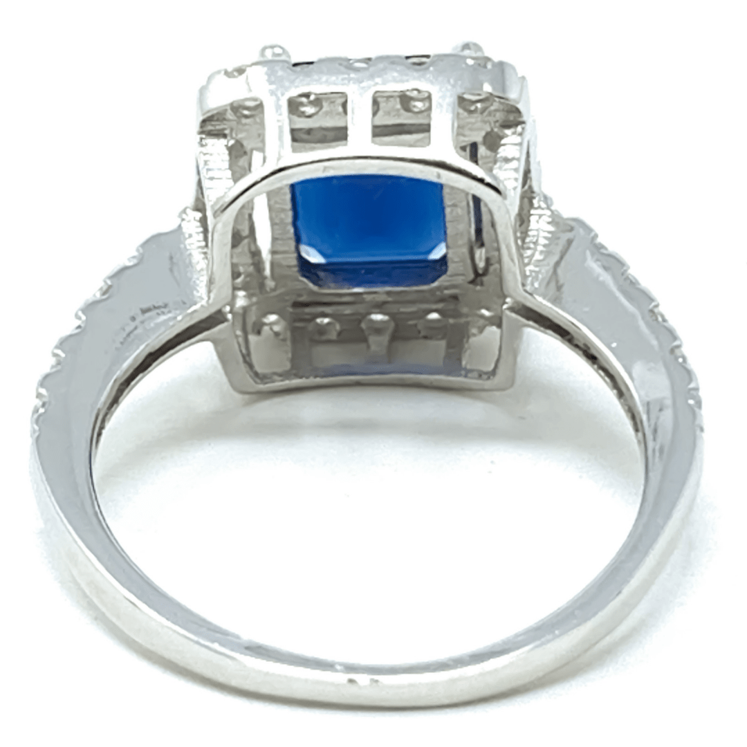 Blue Sapphire Emerald Cut .925 Sterling Silver Ring - Fashion Jewelry