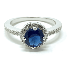 Blue Sapphire Halo Style .925 Sterling Silver Ring For Women - Fashion Jewelry
