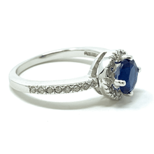 Blue Sapphire Halo Style Sterling Silver Ring For Women - Fashion Jewelry
