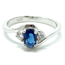 Blue Sapphire Oval &amp; CZ .925 Sterling Silver Ring - Fashion Jewelry
