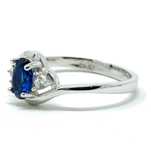 Blue Sapphire Oval &amp; CZ Sterling Silver Ring - Fashion Jewelry
