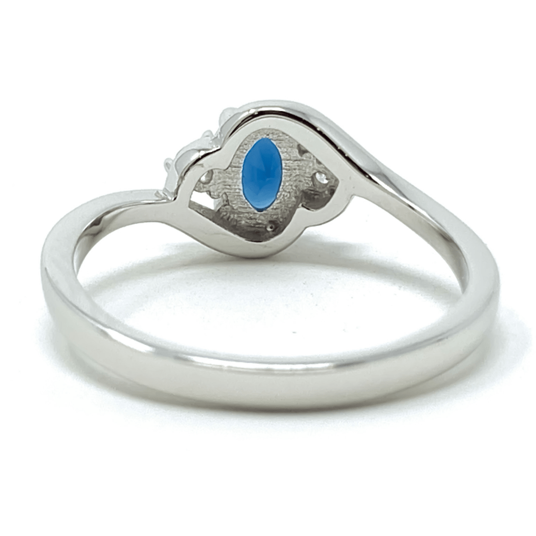 Blue Sapphire Oval & CZ Sterling Silver Ring For Women - Fashion Jewelry