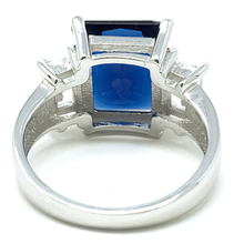 Blue Sapphire Radiant Cut &amp; Baguette CZ Sterling Silver Ring - Fashion Jewelry
