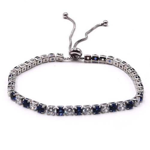 Blue & White CZ Slide Bolo Tennis Bracelet In Silver - Women's Fashion Jewelry