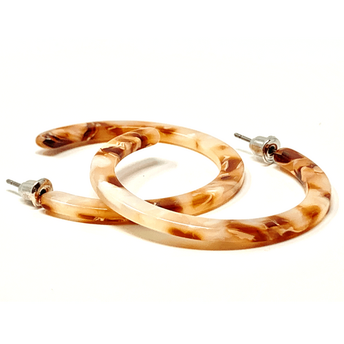 Brown Marble Resin Circle Hoop Earrings - Fashion Jewelry