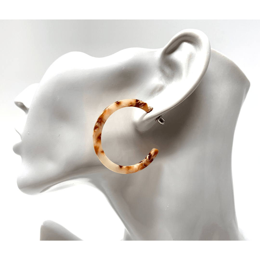 Brown Resin Circle Hoop Earrings - Statement Jewelry
