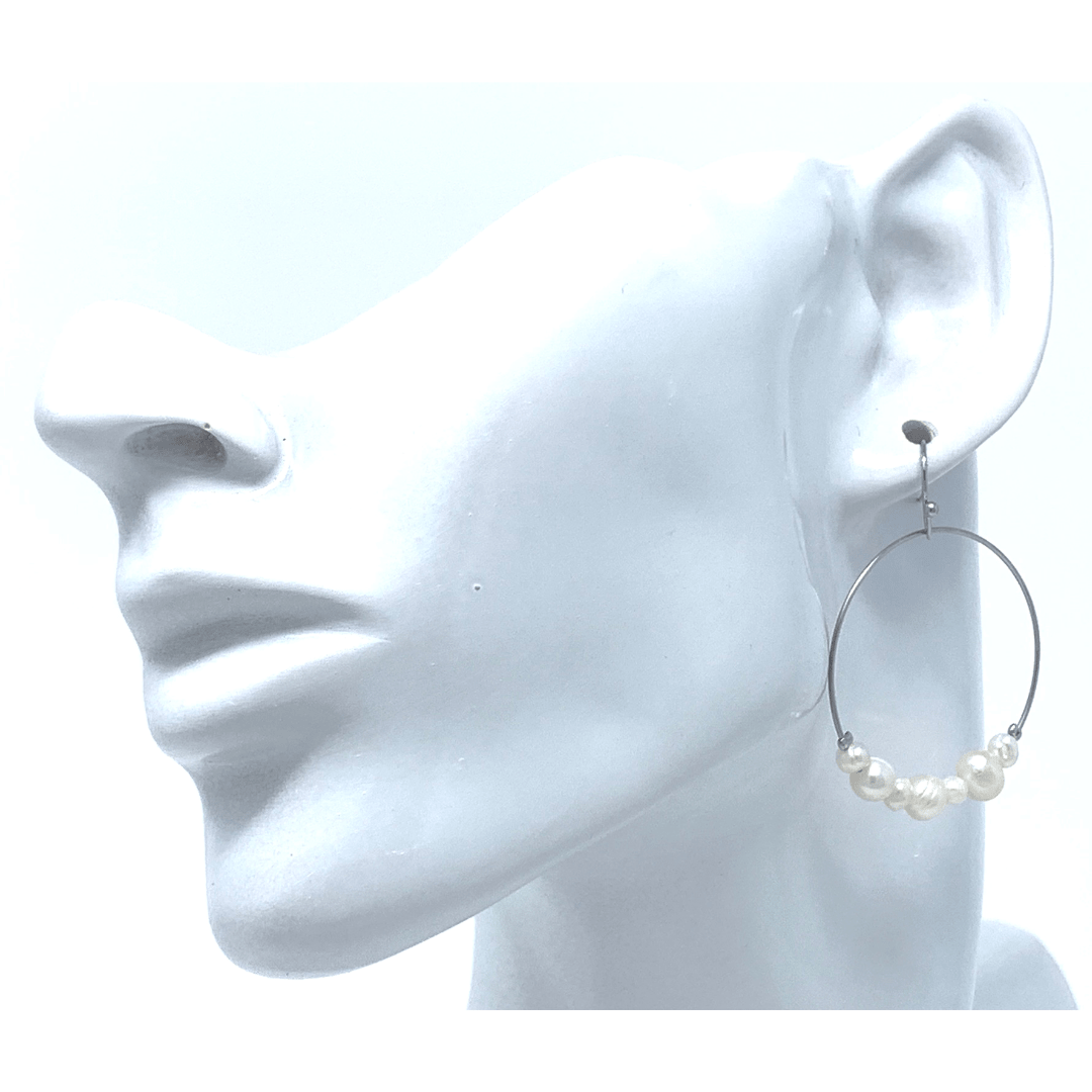 Freshwater Pearl Circle Hoop Silver Dangle Earrings For Women - Costume Jewelry