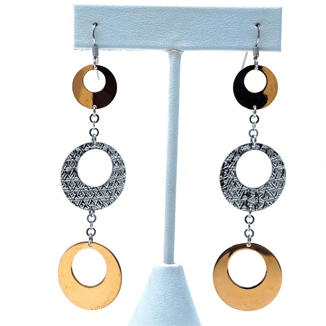 Dangle Circle Gold & Sterling Silver Earrings - SeaSpray Jewelry