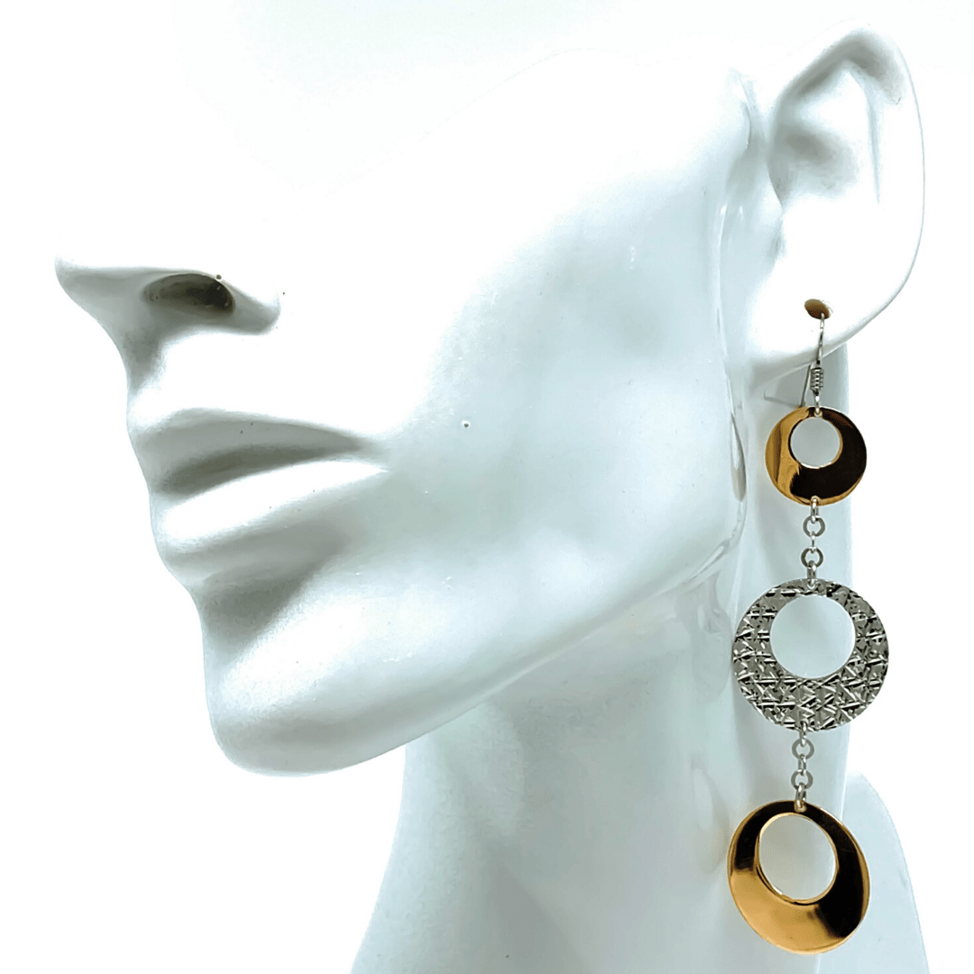 Dangle Sterling Silver Gold Plated Circle Designer Earrings - SeaSpray Jewelry