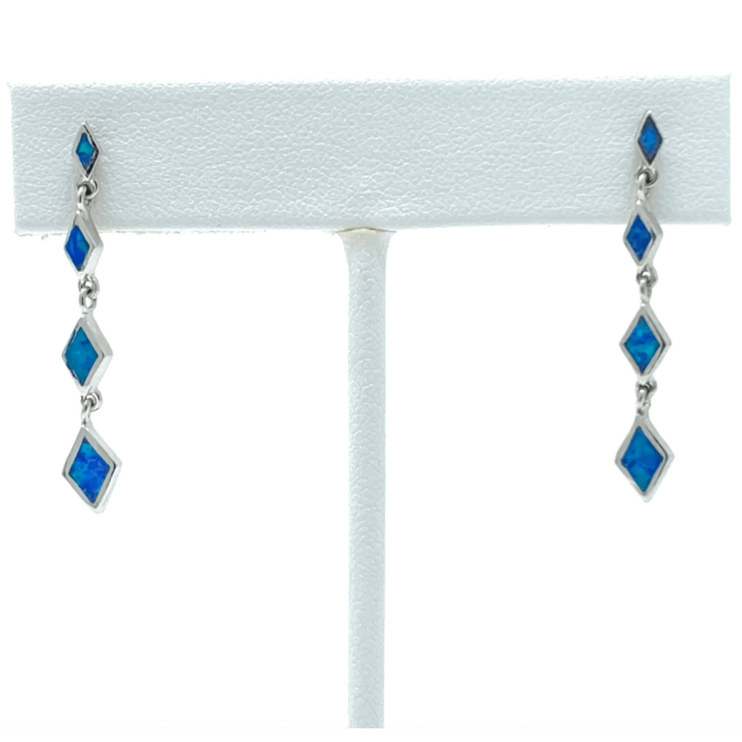 Diamond Shape Sterling Silver Blue Opal Earrings - SeaSpray Jewelry